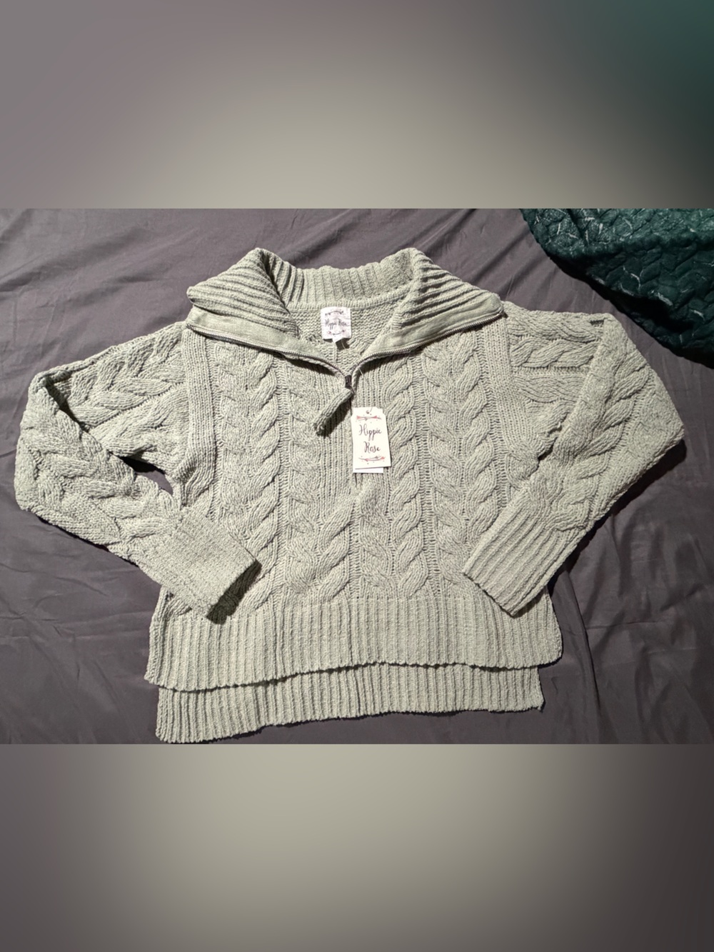 Hippie Rose Sage Green Cable-Knit Cowl Sweater